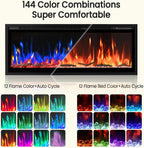 50” Smart Electric Fireplace with Voice Control, Realistic Flame, Crackling Sound, Wall Mounted or Recessed Fireplace Insert, App/Remote Control, Logs & Crystals Included for Living Room,Bedroom