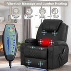Power Recliner Chair with Heat and Massage for Adults - Home Theater Seating with LED Lights,Cup Holders,Side Pocket,USB Port - Recliner Sofa for Living Room (Black, Single Recliner)