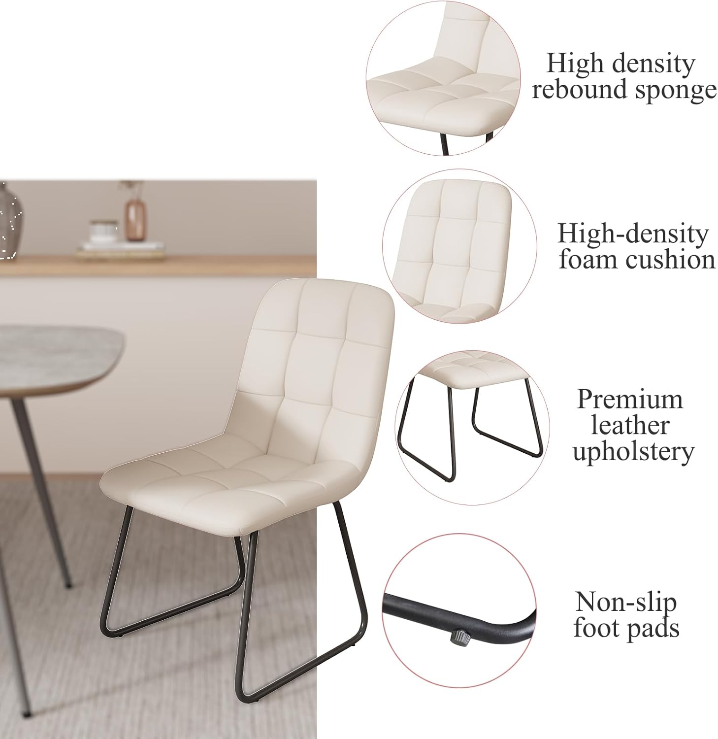 47.2'' Dining Table Set for 4,Modern Wood Dining Table,Leather Dining Chairs 4,Table and Chairs Set of 4,Ideal for Kitchen Dining Room (Walnut Color Table + 4 U-Shaped White Chairs, 47.2")