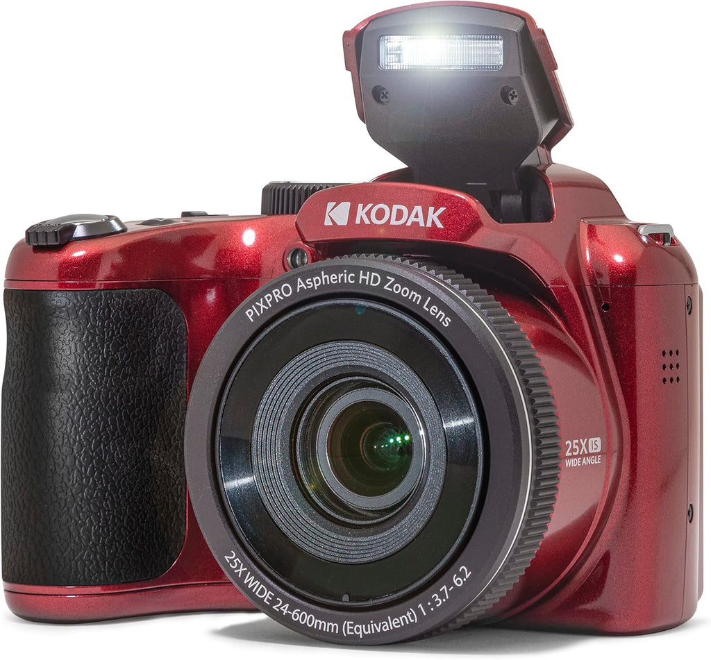 Kodak PIXPRO AZ255-RD 16MP Digital Camera 25X Optical Zoom 24mm Wide Angle Lens Optical Image Stabilization 1080P Full HD Video 3" LCD Vlogging Camera (Red)