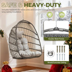 RADIATA Outdoor Hanging Egg Chair Without Stand, Foldable Rattan Wicker Swing Basket, 350 Lbs Heavy-Duty Hammock Chair with Cushion & Pillow for Patio Balcony Bedroom Garden Ceiling Tree, Light Gray