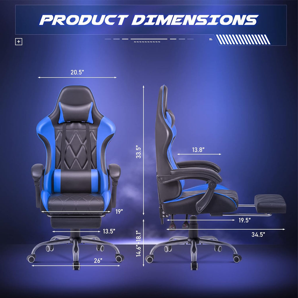 Homall Gaming Chair, Computer Chair with Footrest and Massage Lumbar Support, Ergonomic High Back Video Game Chair with Swivel Seat and Headrest (Blue)