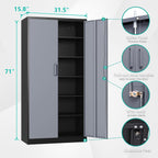 SISESOL Storage Cabinet with Doors and Shelves,71" Metal Storage Cabinet with Lock,5 Adjustable Shelf, Steel Lockers for Home Office,School,Shop,Garage Tool Utility Cabinets