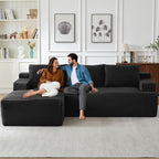 96" Cloud Sectional Couch with L-Shape Chaise, Modern Corduroy Boneless Couch for Living Room,Memory Foam Sofa with Deep Seat,No Assembly Required (Black,Left-Facing Chaise)