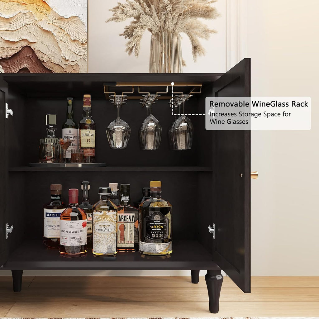 ARTPOWER 58'' Mid-Century Modern Buffet Storage Cabinet with 4 Doors and Adjustable Shelves, Accent Style Sideboard for Entryway, Dining Room, Living Room, Espresso Brown