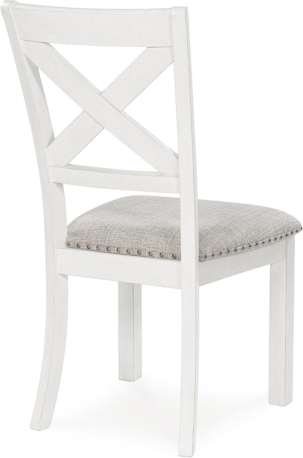 Signature Design by Ashley Robbinsdale Classic Upholstered Dining Chair with Cushion and Nailhead Trim, Set of 2, White & Light Gray