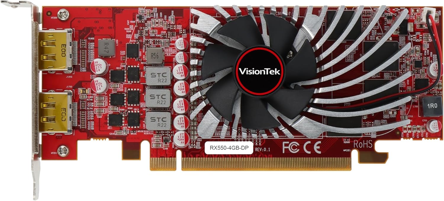 VisionTek AMD Radeon RX 550 4GB GDDR5 Low Profile Small Form Factor Video Graphics Card for PC ITX SFF HTPC 128-Bit DirectX 12, 50W Bus Power, PCI Express 3.0 x8, Dual DisplayPort