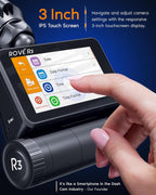 ROVE R3 Dash Cam Front and Rear with Cabin  3” IPS Touch Screen  3 Channel Dash Cam 1440P+1080P+1080P  IR Night Vision  5GHz WiFi  Up to 30MB/s Download Speed  Quad-Mode GPS  Supports 512GB Max