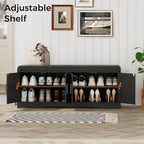 Homleke 2-Tier Storage Bench, Shoe Bench with Thickened Padded Seat Cushion, Entryway Bench with 4 Doors, Adjustable Shelf, 13.8" D x 45.3" W x 18.5" H, for Entryway, Living Room, Bedroom, Black