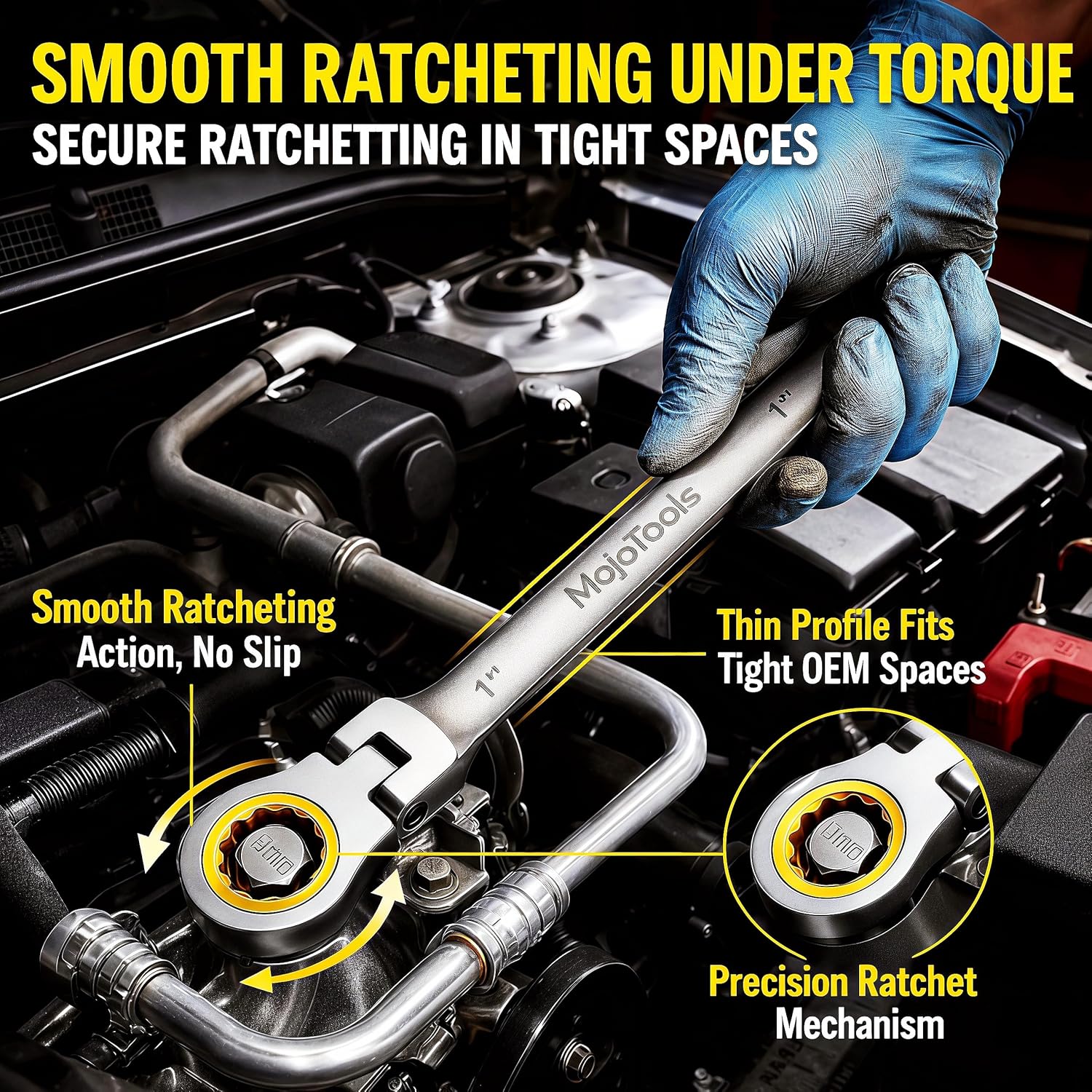 15-Piece SAE Ratcheting Wrench Set (1/4″–1″), 72-Tooth Flex-Head Combination Wrenches, Heavy-Duty Cr-V Mechanic Tool Kit with Organizer Roll Bag