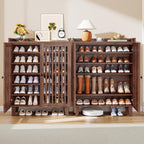 IRONCK Shoe Cabinet with Slatted Doors, 6-Tier Shoe Storage Cabinet with Adjustable Shelves, Wooden Shoe Rack Organizer for Entryway, Hallway, Closet, Living Room, Walnut