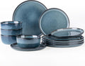 GBHOME Dinnerware Sets for 4, 12 Pieces Stoneware Plates and Bowls Sets, Scratch Resistant Ceramic Dishes, Dishwasher & Microwave Safe, Reactive Glaze-Blue Horizon