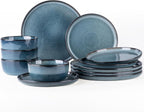 GBHOME Dinnerware Sets for 4, 12 Pieces Stoneware Plates and Bowls Sets, Scratch Resistant Ceramic Dishes, Dishwasher & Microwave Safe, Reactive Glaze-Blue Horizon