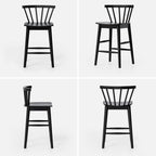 Wood Bar Stools Set of 3, 24" Barstool Farmhouse Counter Stools with Curved Back for Dining Room, Black