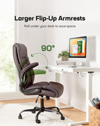 Marsail Executive Office Chair with Flip-up Armrests,PU Leather Ergonomic Desk Chair Height-Adjustable Swivel Rolling Desk Chair