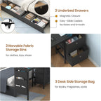 Hasuit Twin Corner Bed with Desk and Storage Bookcase, Daybed with 2 Drawers & 2 Storage Bins, Twin Size Platform Bed Frame with Charging Station and LED Light, Modern Teenagers Bedframe, Black