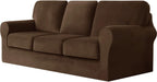 7 Pieces Velvet High Stretch Sofa Covers for 3 Cushion Couch Sofa Slipcovers, Washable Furniture Protector with Drawstring Anti Slip Bottom, Soft and Plush Fabric for Kids and Pet (Coffee)