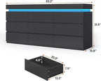 9 Drawer Dresser with LED Light, Black Modern Chest of Drawers for Bedroom,Long Dresser with Drawers for Living Room, Entryway, Hallway