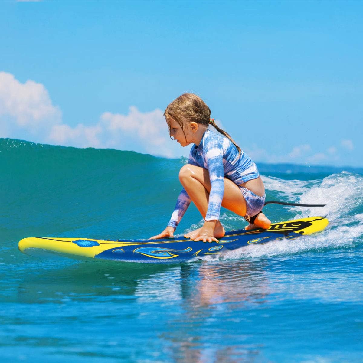 GYMAX Surfboard, 6FT Stand Up Paddle Board with Removable Fins & Safety Leash, Lightweight Non-Slip Paddle Board for Teenagers, Adult, Beginners