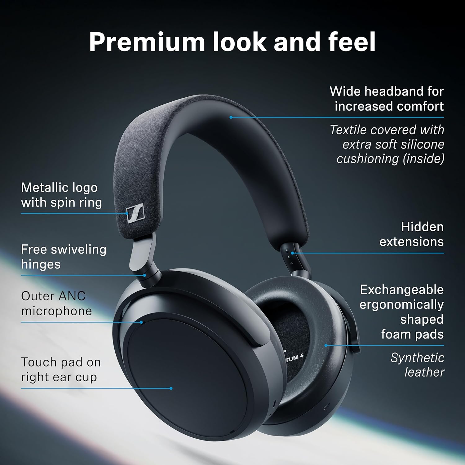 Sennheiser Momentum 4 Wireless Noise Cancelling Headphones - Bluetooth Headset for Crystal-Clear Calls with Adaptive Noise Cancellation  Over-Ear Headphones  60h Battery Life  Folding Design  Black