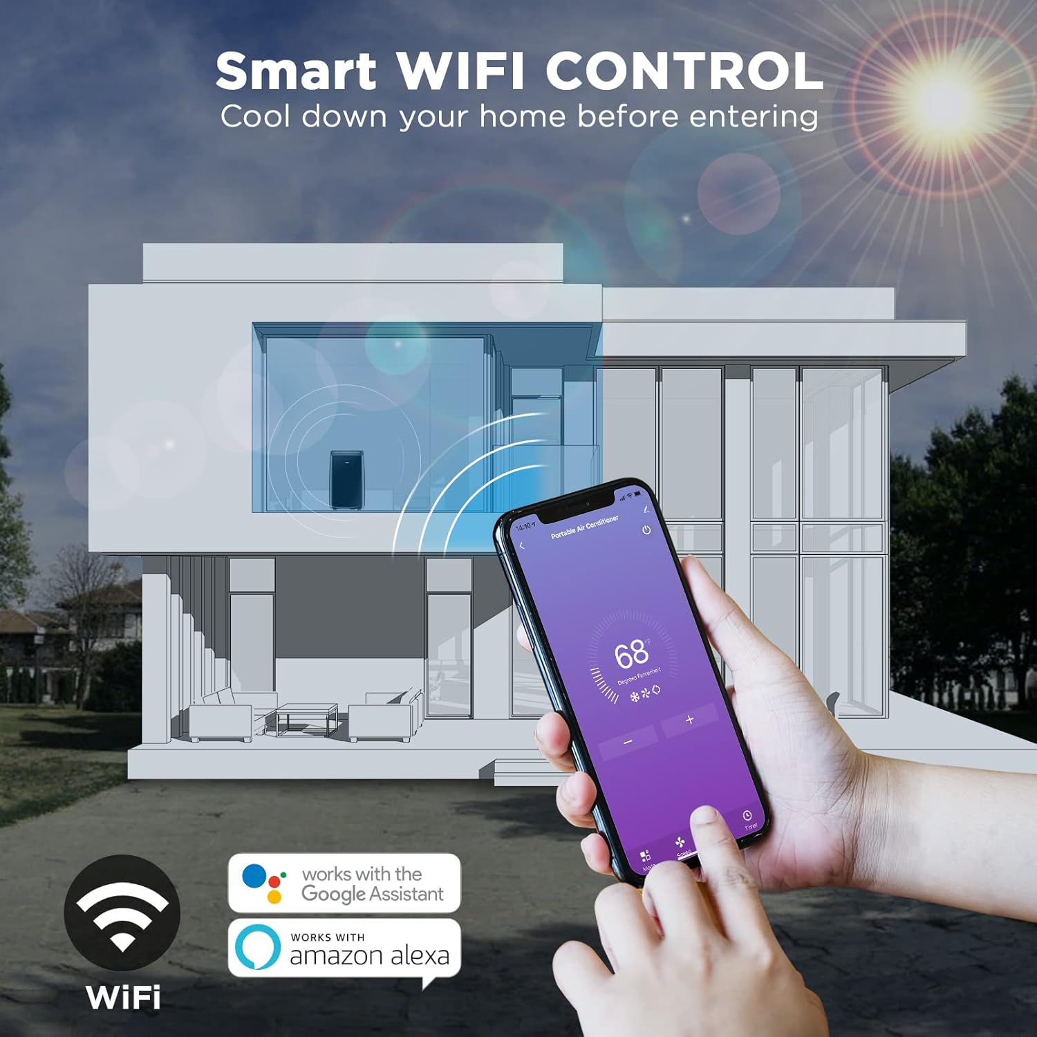 TURBRO 14,000 BTU Smart WiFi Portable Air Conditioner, Cooling up to 600 Sq Ft, 3 in 1 Functions, with Remote, Supports Alexa Control, Greenland