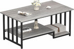 Coffee Table, 39 Inch 2-Tier Farmhouse Rustic Coffee Table with Storage, Modern Rectangle Wooden Center Table, for Living Room, Small Space, Easy Assembly, Wash Gray