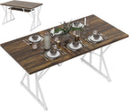 HOMCOM 47"-63" Expandable Dining Table for 4-6 People, Farmhouse Dinner Table with Heavy Duty Metal Trestle Base, Rectangle Kitchen Desk, Distressed Brown