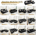 KKL U-Shaped Modular Sectional Sofa, 6 Seater Cloud Couch with Ottoman, Chenille Sectional Couches for Living Room, Apartment, Black