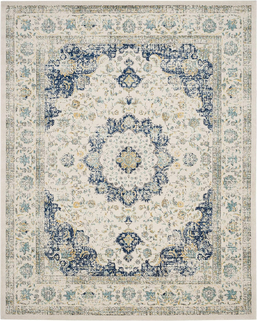 SAFAVIEH Area Rug 9x12 - Evoke Collection - Large - Ivory & Blue, Shabby Chic Oriental Medallion Design, Non-Shedding & Easy to Clean, Ideal for Living Room, Bedroom, Dining Space (EVK220C)