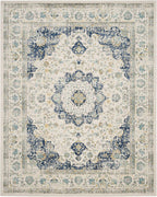 SAFAVIEH Area Rug 9x12 - Evoke Collection - Large - Ivory & Blue, Shabby Chic Oriental Medallion Design, Non-Shedding & Easy to Clean, Ideal for Living Room, Bedroom, Dining Space (EVK220C)