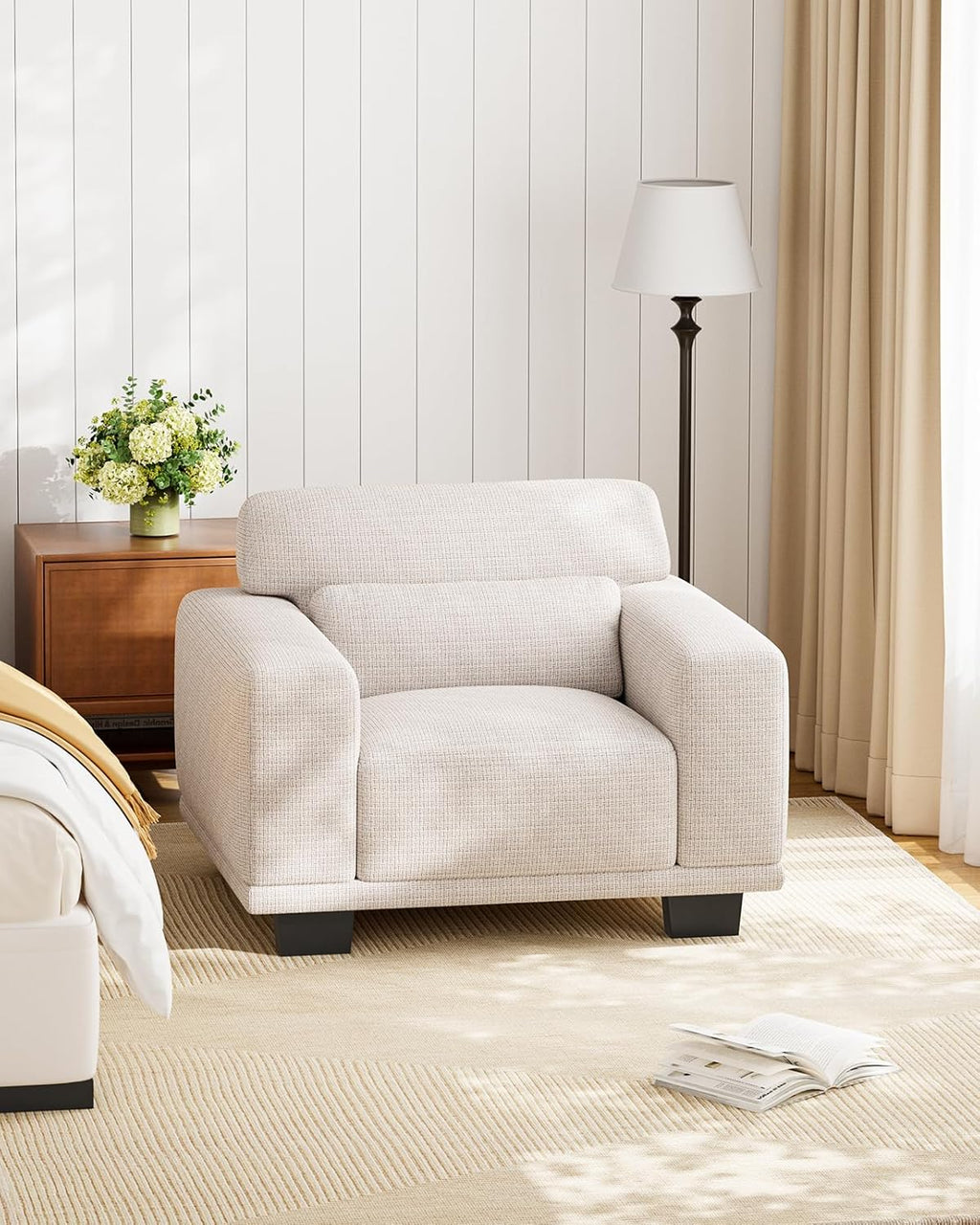 Marsail Single Seater Couch, 40 Inch Sofa with Deep Cushions, Modern Linen Fabric Sofas for Living Room, Comfy Upholstered Couch with Removable Washable Covers, Beige