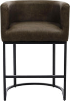 Upholstered Counter Height Bar Stools Set of 2, Modern Barrel Counter Stools with Arms, PU Leather Barstools Kitchen Bar Height for Island with Black Metal Frame, Brown