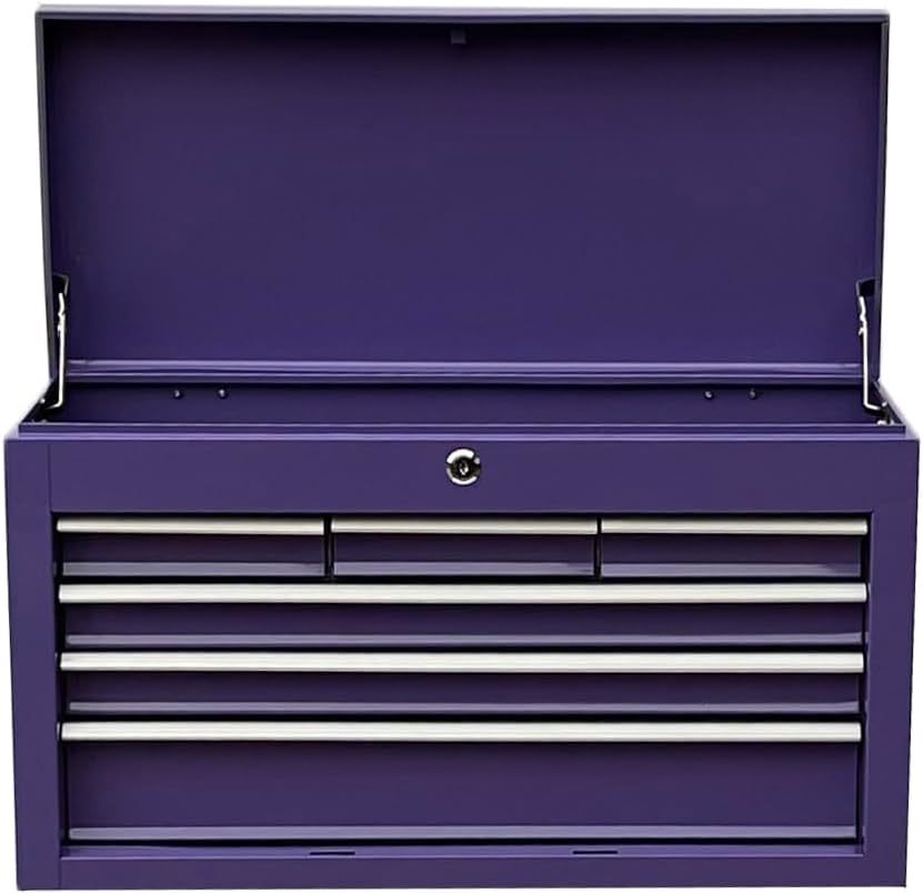 Workington Portable Metal Tool Chest with 6 Drawers, 24" 6-Drawer Tool Chest Cabinet with Ball Bearing Drawer Slides, Steel Tool Storage Box Organizer 4005 Purple