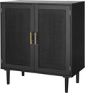 Finnhomy Sideboard Buffet Kitchen Storage Cabinet with Black Painted Rattan Decorated Doors, Dining Room, Hallway, Cupboard Console Table, Liquor/Accent Cabinet, 31.5X 15.8X 34.6 Inches, Black