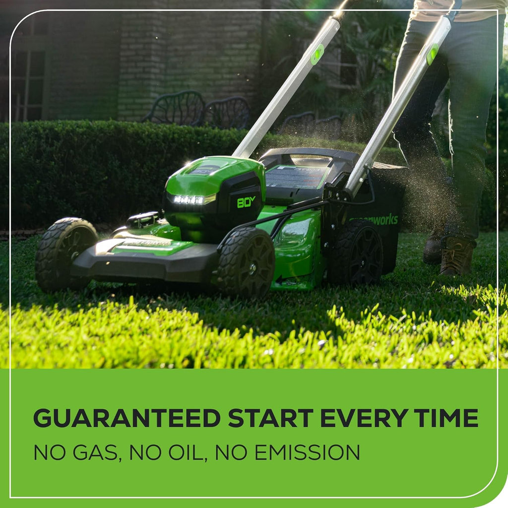 Greenworks 80V 21" Self-Propelled Cordless Lawn Mower – Brushless Motor  LED Lights  4.0Ah Battery & Rapid Charger (75+ Compatible Tools)