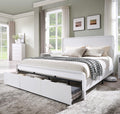 Modern King Size Bed Frame with 50" Tall Headboard, Wood King Size Platform Bed Frame w/3 Storage Drawers, Curved Profile Design, Wood & Steel Platform Bed, No Box Spring Needed, White
