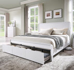 Modern King Size Bed Frame with 50" Tall Headboard, Wood King Size Platform Bed Frame w/3 Storage Drawers, Curved Profile Design, Wood & Steel Platform Bed, No Box Spring Needed, White