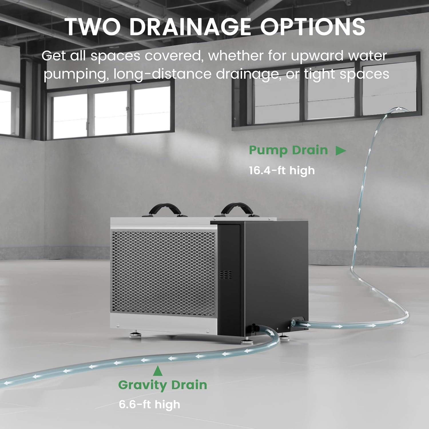 Waykar 125 Pint Crawl Space Dehumidifier with Pump and Drain Hose for commercial, Basements, and Water Damage Unit for Spaces up to 6500 Square Feet, Smart Humidity Control - 5-Year Quality Coverage