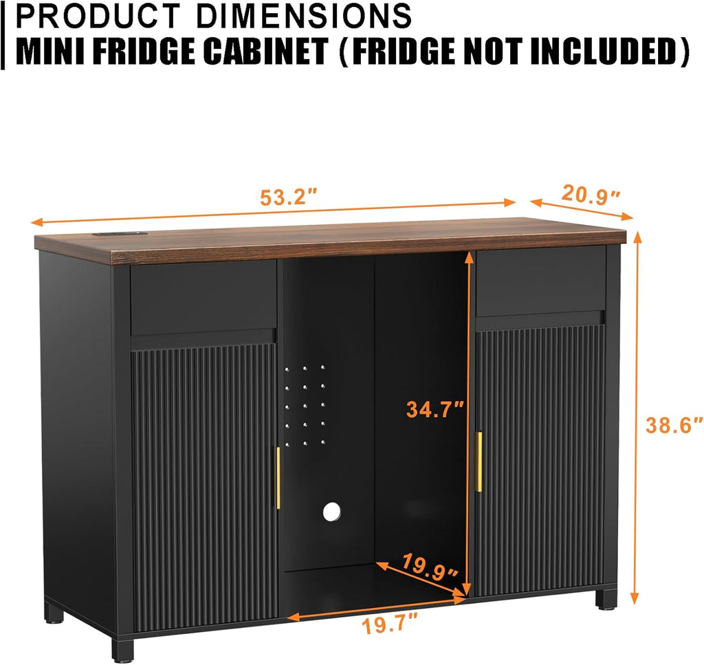 GDLF Large Coffee Bar Cabinet with Fridge Space, Mini Fridge Cabinet with Wine Storage, Buffet Sideboard Table for Home, Fluted Modern Design,53.2" L