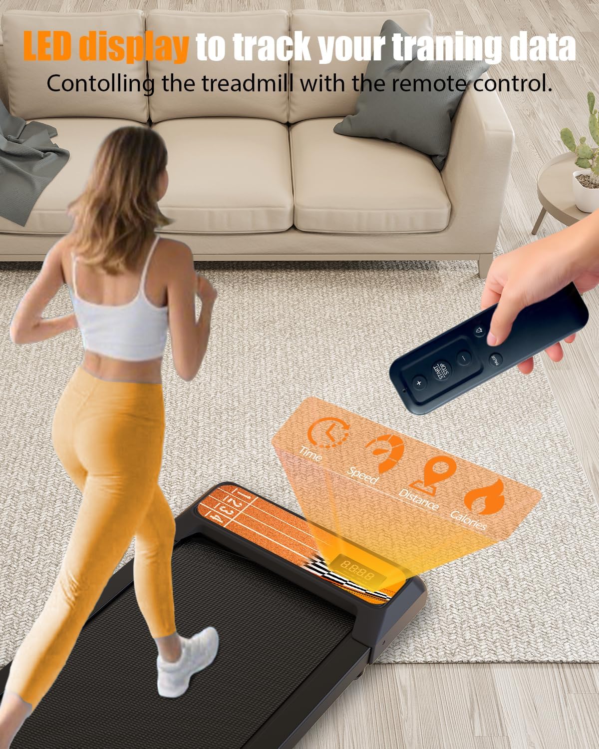 HCOIW Walking Treadmill Pad with Incline - Portable Under Desk Treadmill, Walking Mat Pad with Handle Bar, 2.5HP Low Noise, 2 in 1 Treadmills for Home Office, Remote Control with LED Screen