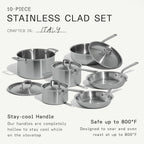Made In Cookware | 10 Piece Stainless Steel Pot and Pan Set | 5 Ply Clad - Includes Stainless Steel Frying Pans, Saucepans, Saucier and Stock Pot W/Lid | Professional Cookware | Crafted in Italy