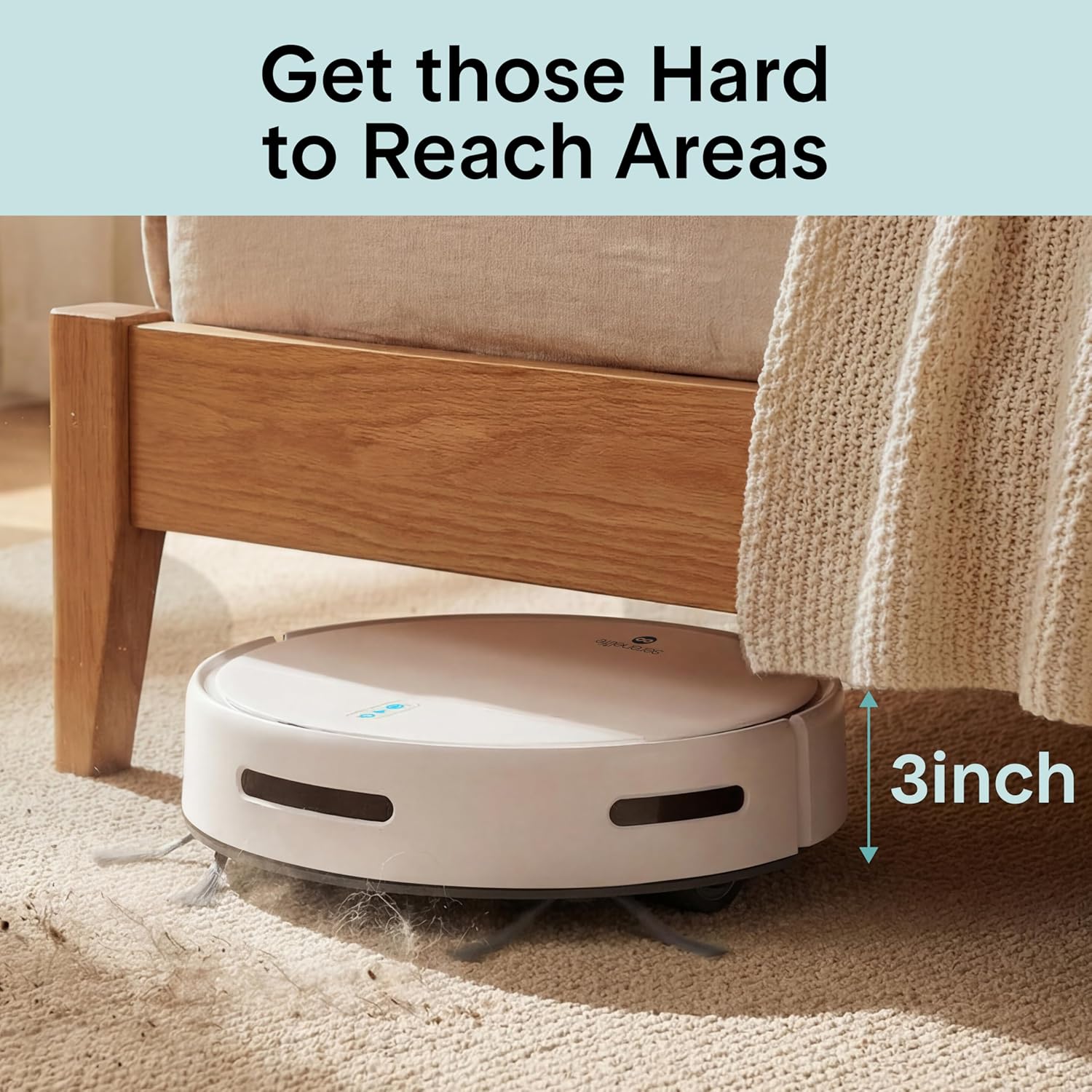 SereneLife Automatic Robot Vacuum Cleaner and Mop Combo, App Control, 3 Cleaning Modes, Smart Anti-Fall Sensors, Self-Charging, High Suction Ideal for Pet Hair, Carpet and Hard Floors, White