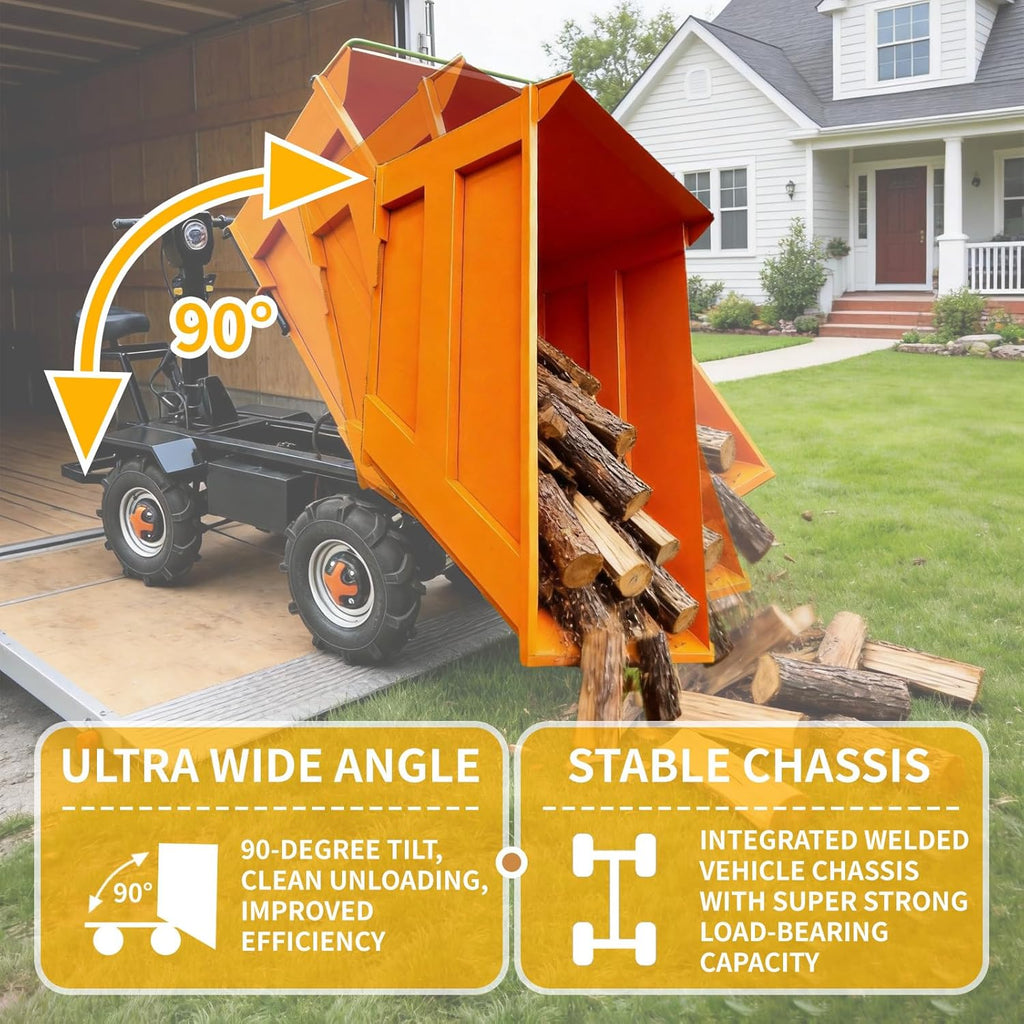 Electric Wheelbarrow  1900W Powerhouse 2205 lbs Heavy Duty Dump Cart All-Terrain Wheels for Hill Climbing & Rough Ground Utility Wagon for Yard  Garden  Construction Hauling & Dumping