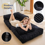 MAXYOYO Folding Sofa Bed, L-Shaped Convertible Sofa with Armrest Foldable Sleeper Bed with Pillow, Portable Fold Out Chair Comfy Floor Lounge for Living Room Bedroom, Black