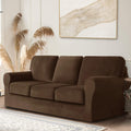 7 Pieces Velvet High Stretch Sofa Covers for 3 Cushion Couch Sofa Slipcovers, Washable Furniture Protector with Drawstring Anti Slip Bottom, Soft and Plush Fabric for Kids and Pet (Coffee)