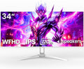 CRUA 34'' Ultrawide Gaming Monitor 120HZ  21:9 WFHD 2560X1080 IPS Panel Computer Monitors with Built-in Speakers  Support AMD FreeSync  120% sRGB  DP1.4 & HDMI1.4  Wall Mountable Installs-White
