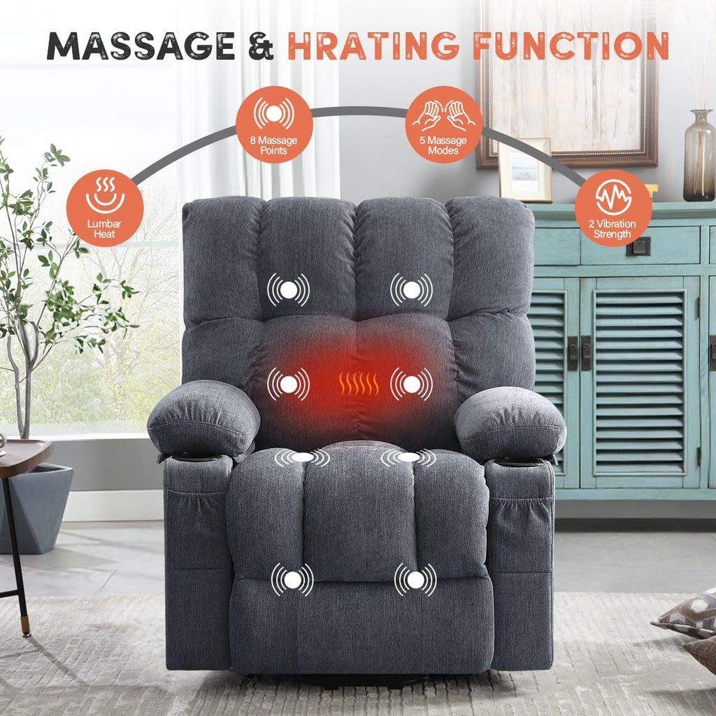 BOSMILLER Power Lift Recliner Chair with Massage and Heat for Elderly, Electric Recliner Single Sofa with Two Cup Holders, Extended Footrest, Side Pocket and USB Charge Port for Living Room