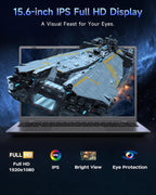 15.6 inch Laptop with Pentium Gold 6500Y(Up to 3.4GHz)  16GB RAM 256GB SSD 1080P Full HD  USB-C WiFi 5 BT5.0 Gray Computer Laptops for School  Business