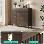 LINSY Fluted Dresser for Bedroom with 8 Drawers, Mid Century Modern Chest of Drawers with Gold Metal Handles, Wide Boho Wood Dressers, Large Farmhouse Storage Cabinet for Bedroom, Living Room, Walnut