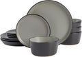 Gibson Soho Lounge Sofia Coupe 12-Piece Stoneware Dinnerware Set, Service for 4 – Grey Plates and Bowls